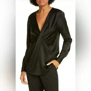 Diane Von Furstenberg Muriel Twist Front Satin Black Satin Blouse Size XS
